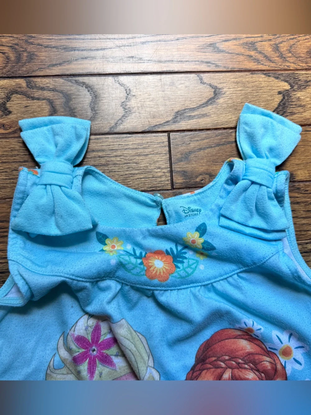 Disney Light Blue Girls Tank Nightgown with Elsa, Anna & Olaf Floral Print - Picture 3 of 4